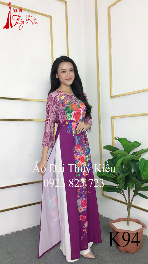 Áo dài cách tân nữ truyền thống thiết kế may sẵn tết ren tím hoa hồng K94 mềm mại co giãn áo dài giá rẻ