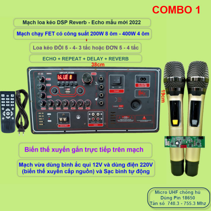 Mạch loa kéo reverb dsp chạy fet công suất 200w 8 ôm – 400w 4 ôm, loa kéo đôi 5 – 4 – 3 tấc hoặc loa kéo đơn 5 – 4 tấc