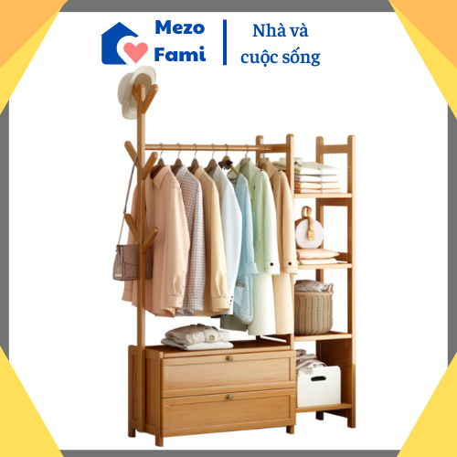 Giá treo quần áo gỗ, kệ treo quần áo thông minh mf110 có ngăn kéo lưu trữ, giá treo mũ phong cách tối giản, chắc chắn sang trọng - bảo hành toàn quốc 12 tháng