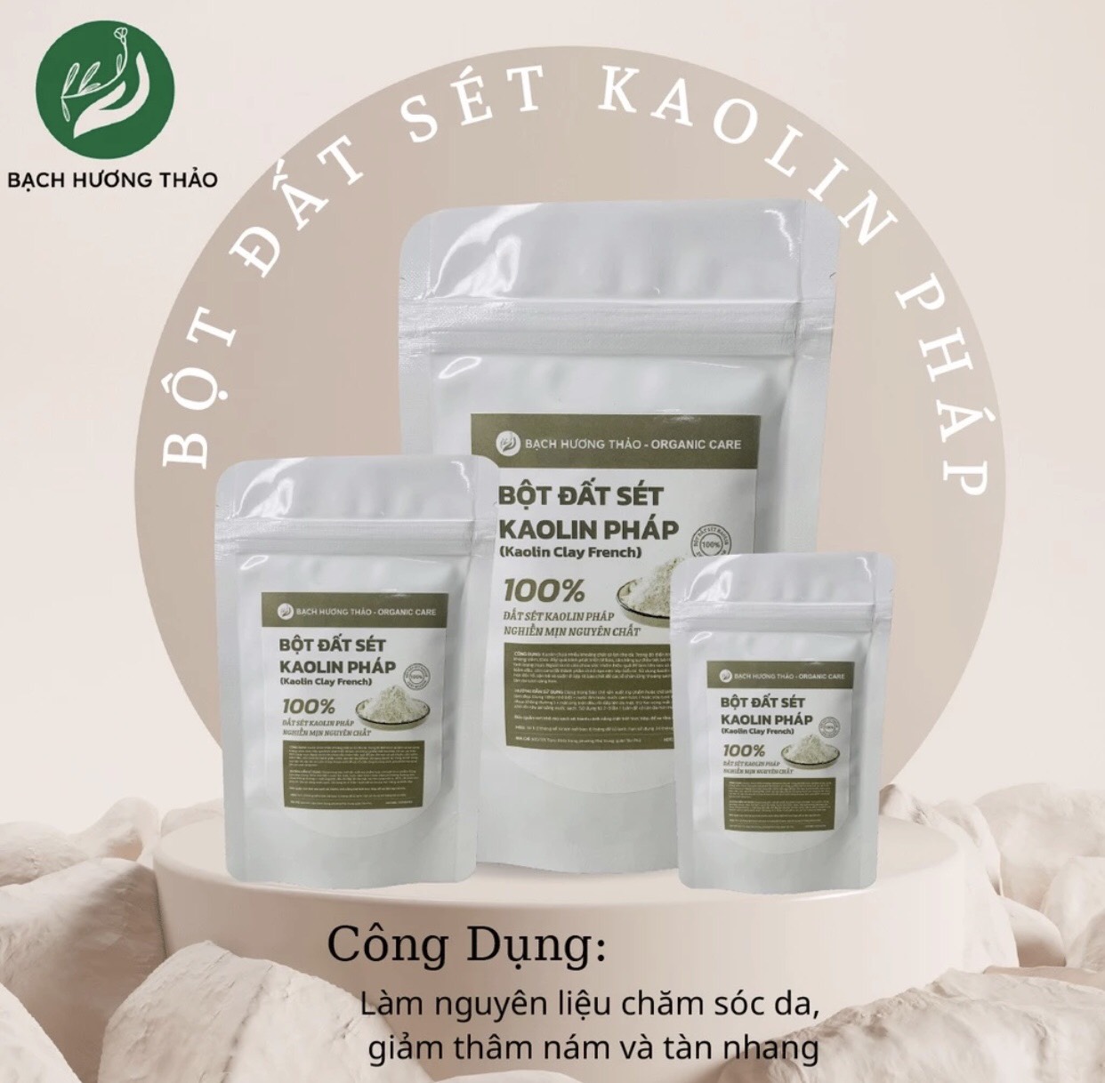 Bột đất sét kaolin pháp /bột đát sét nguyên chất,dưỡng trắng da,mờ thâm nám/bạch hương vân thảo