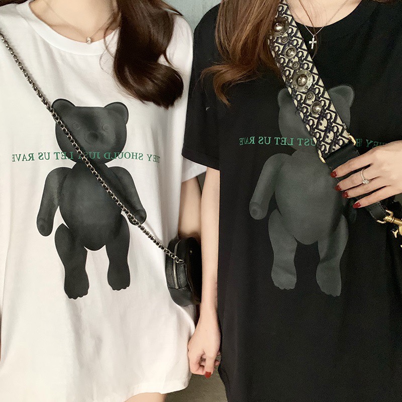 Áo phông dáng rộng hình Gấu Áo phông unisex from rộng in gấu dễ thương AP04