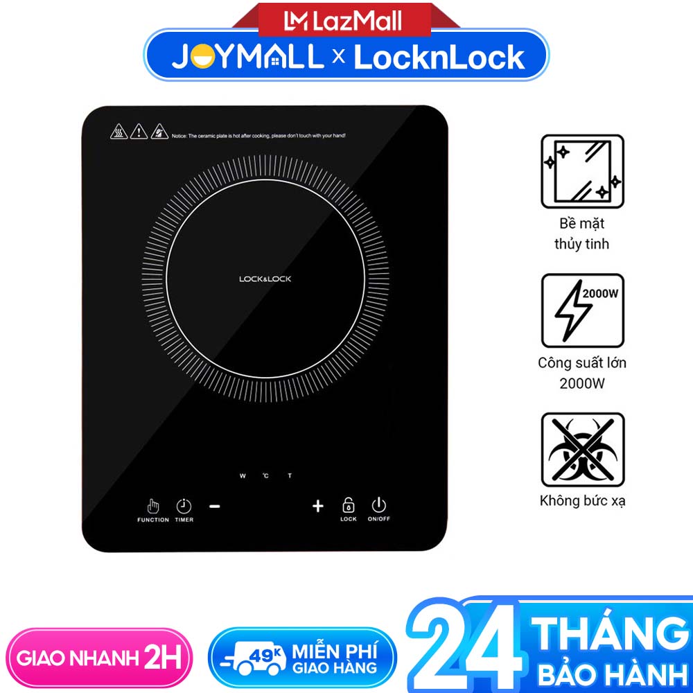 Bếp từ Lock&Lock điều khiển cảm ứng EJI411 2000w - Hàng chính hãng, bảo hành 24 tháng, mặt kính, chế độ hẹn giờ, dễ vệ sinh - JoyMall