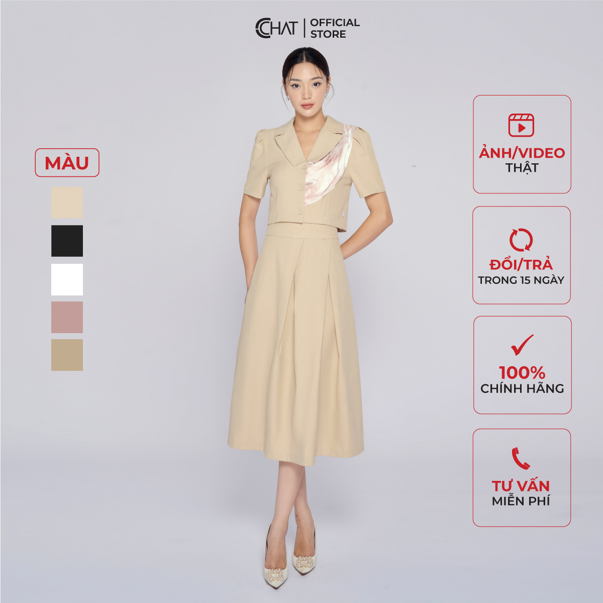 Sét đồ nữ phối in chân váy xòe chất tuytsi cao cấp 53bns8003xt