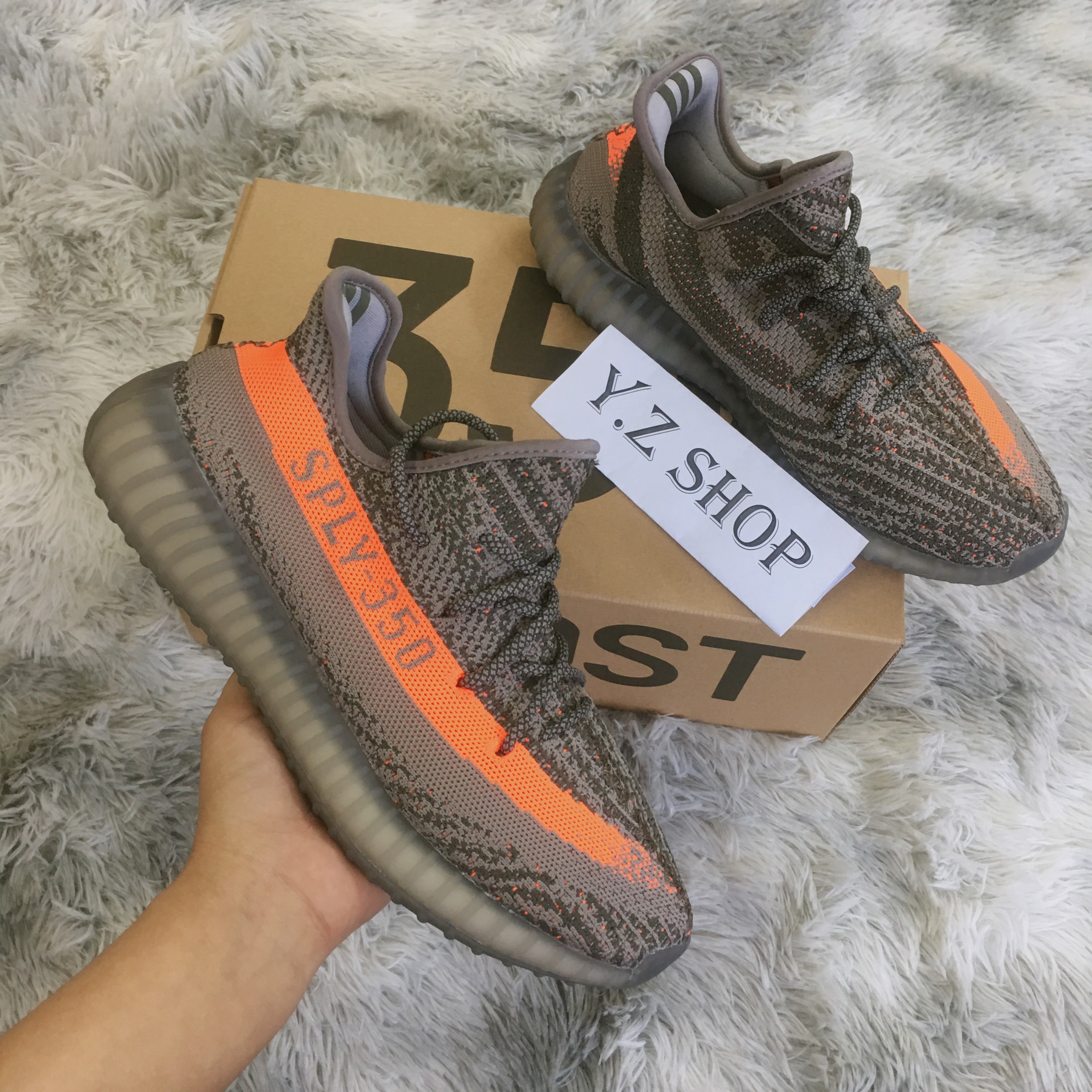 Giày Sneaker 🎁FULLBOX 11🎁 Giày Thể Thao 350 Xám Cam Nam Nữ Cao Cấp