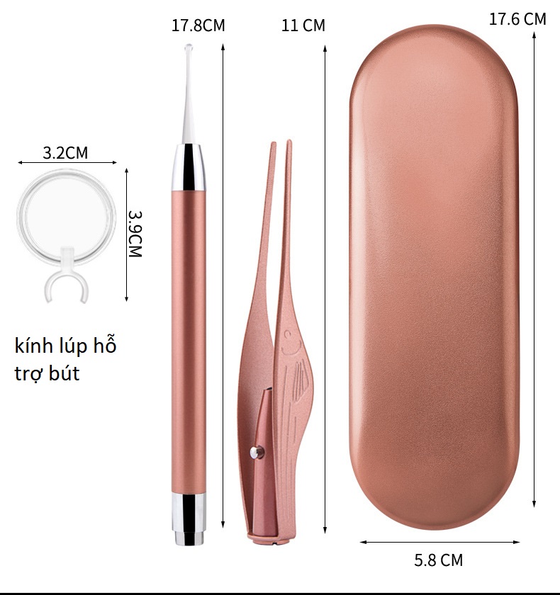 Tron bộ lấy ráy tai có đèn led  hộp thiếc full box - phụ kiên chăm sóc tai- ray tai co den -   ráy tai có đèn - dung cu lay ray tai