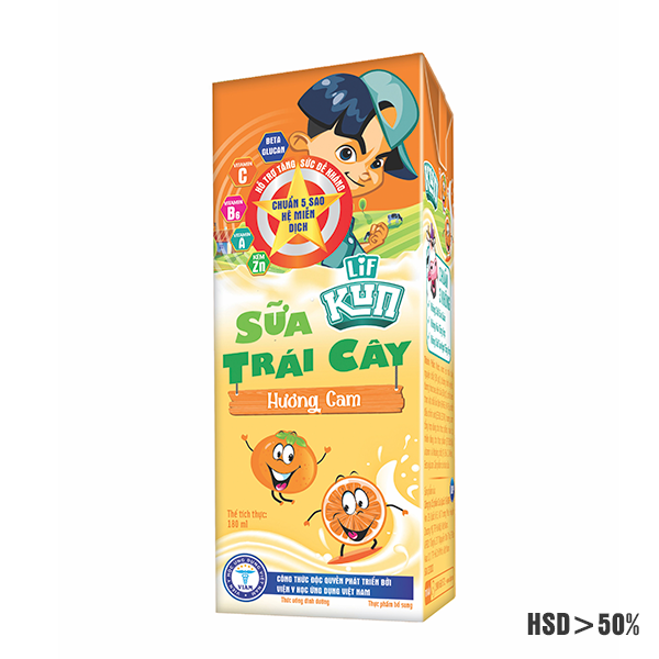 Sữa kun trái cây cam 180ml thùng 48 hộp