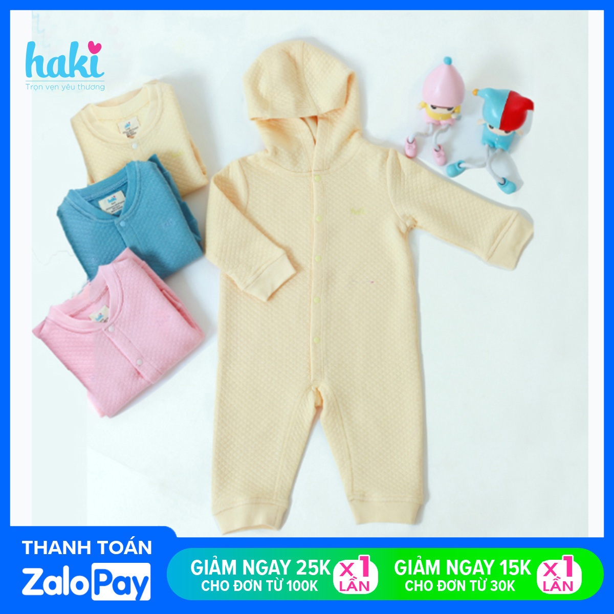 Bộ body sợi tre chần bông cho bé sơ sinh đến 1 tuổi HAKI BB015 (2.5-10kg) chất liệu cao cấp xuất khẩu Canada siêu mềm mịn, ấm áp, nhẹ, thoáng khí. Set áo liền quần thu đông có mũ (có video thật)