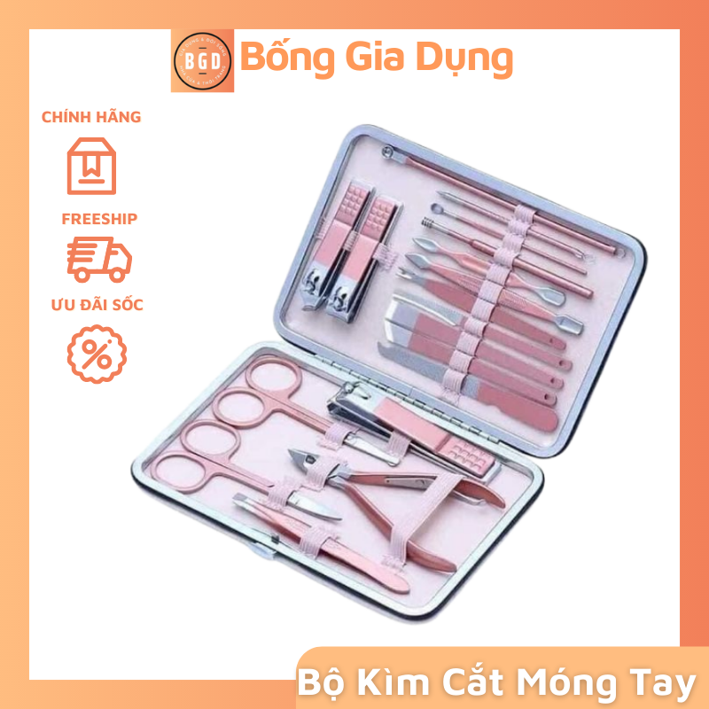 Bộ bấm móng tay cắt móng 18 món đa dụng, màu hồng sang chảnh