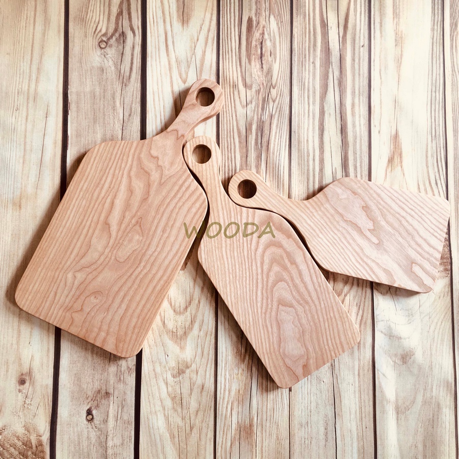 Thớt gỗ cao cấp decor chữ nhật có tay cầm nhiều kích thước, thớt gỗ ash nguyên khối