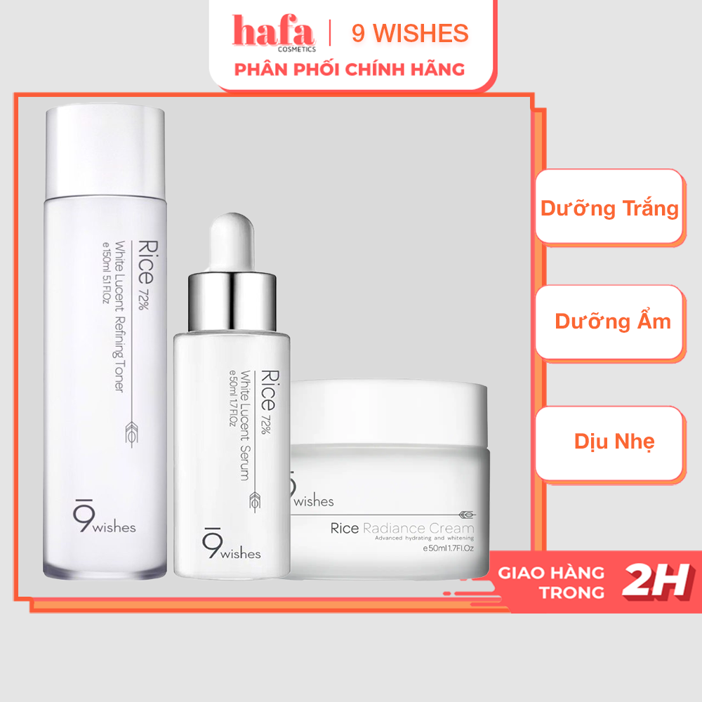 Bộ Sản Phẩm Cấp Ẩm Dưỡng Trắng Da Từ Gạo 9 Wishes (Toner 150ml + Serum 50ml + Cream 50m) _ 9 Wishes Chính Hãng