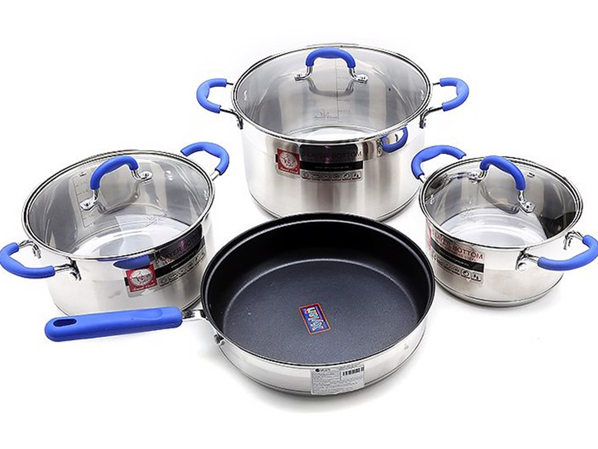 Bộ 3 nồi và 1 chảo inox 304 elmich smartcook sm1497 bếp từ gồm 3 nồi 18cm ,22cm ,26cm và 1 chảo 26cm chống dính