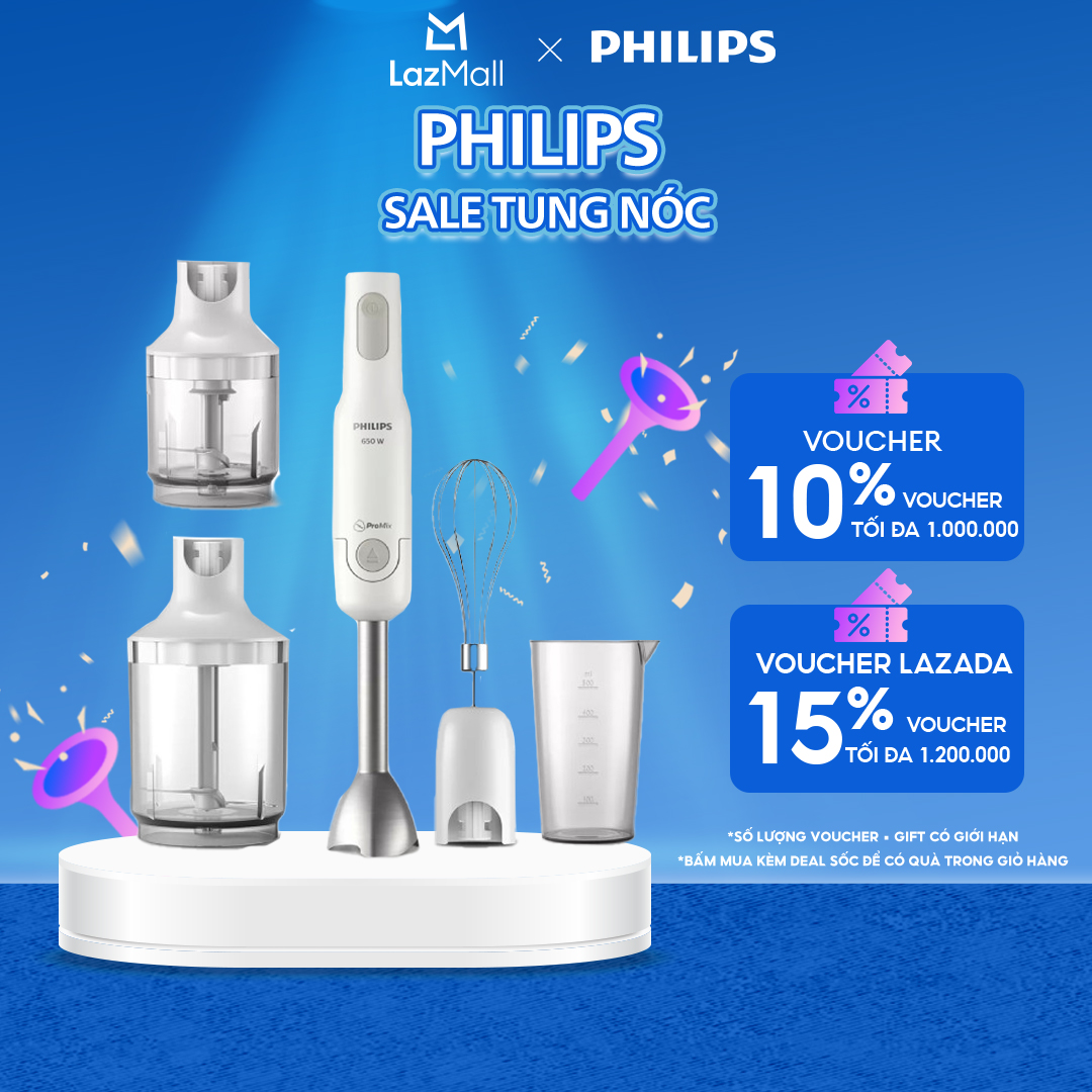 Máy Xay Cầm Tay Philips HR2537/00 Promix 650W (Trắng) -Dung Tích Cối Xl ,Giúp Xay Nhanh Và Mịn Chỉ Bằng Cách Nhấn Nút-Hàng Phân Phối Chính Hãng