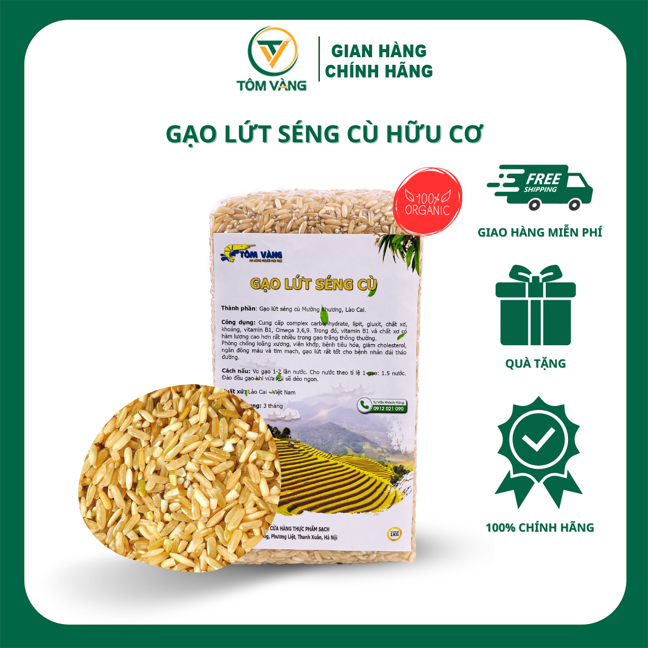 Gạo Lứt Séng Cù Ăn Kiêng Healthy Eatclean Tiểu Đường Thực Dưỡng Gym - Hút Chân Không 1kg - Tôm Vàng