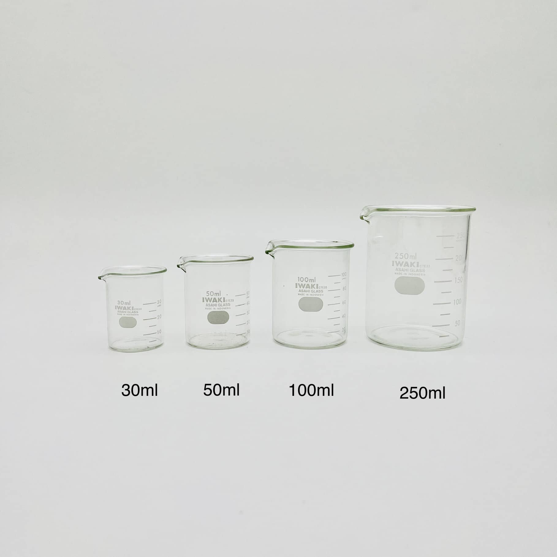 Cốc đong thủy tinh (cốc đốt thấp thành, iwaki nhật, 30ml, 50ml, 100ml, 250ml)