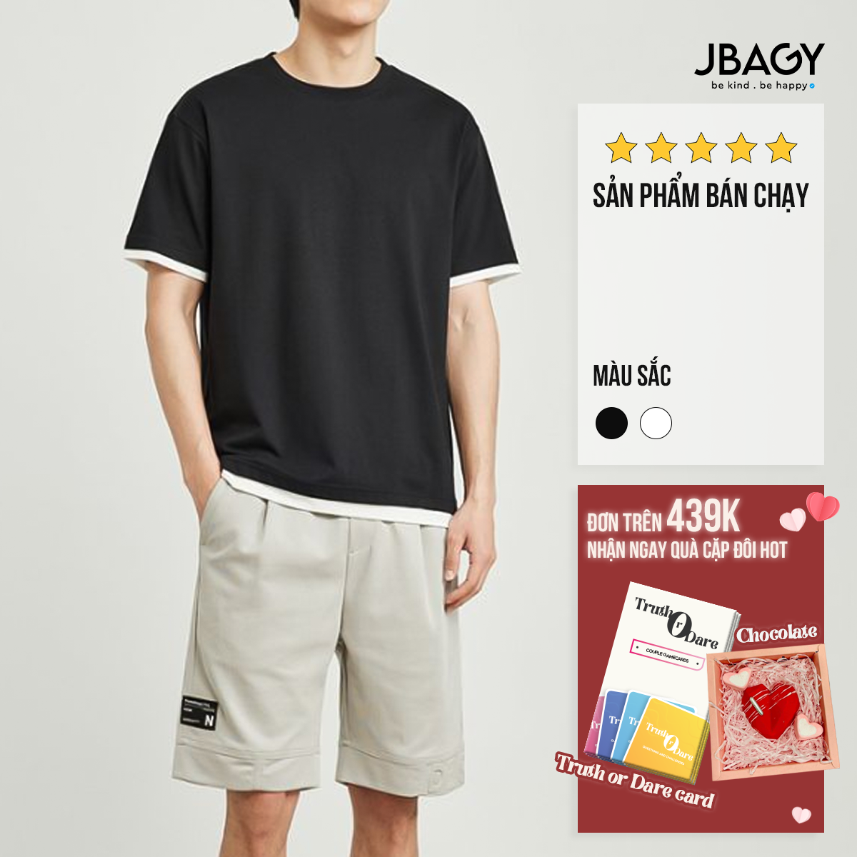 Áo thun layer double t-shirt jbagy, áo phông vải thun tổ ong - jt04