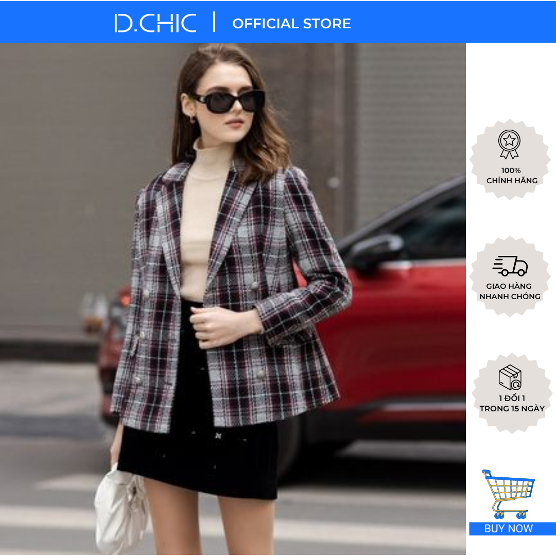 Áo khoác dạ kẻ dáng ôm 6 cúc d.chic ms: 970234