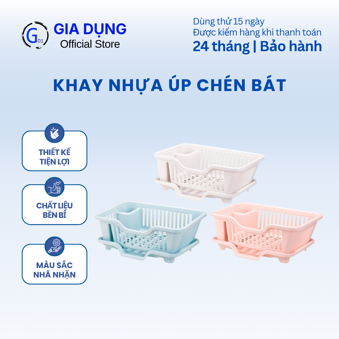 Khay nhựa úp chén bát ráo nước HICO tiện lợi, rổ úp bát đĩa có khay hứng nước giao màu ngẫu nhiên