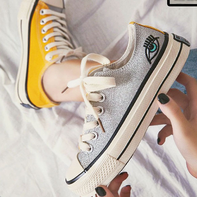 Giày vải nữ hai vạt màu l giày hai vạt màu kèm kim tuyến l giày nữ cá tính