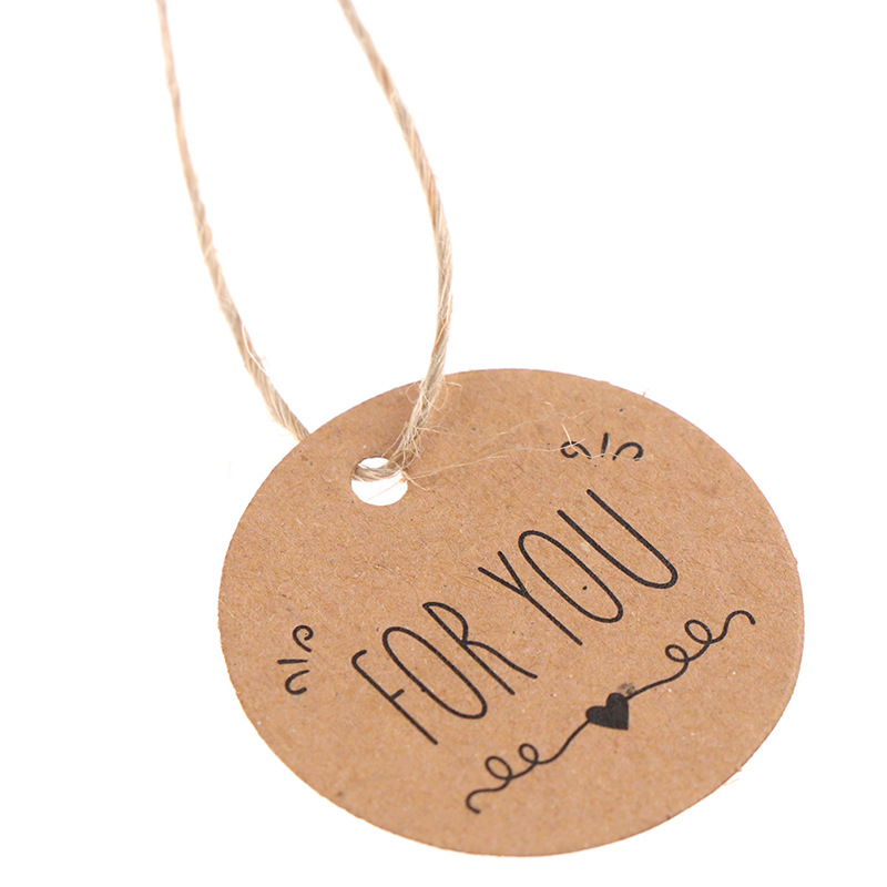 Tag giấy kraft hình tròn họa tiết handmade tag giấy kèm dây gai