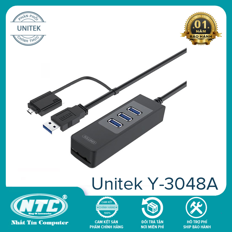 Hub chia cổng usb 3.0 unitek y-3048a từ 1 ra 3 usb và 1 khe thẻ nhớ sd - kèm đầu chuyển otg microusb - nhất tín computer