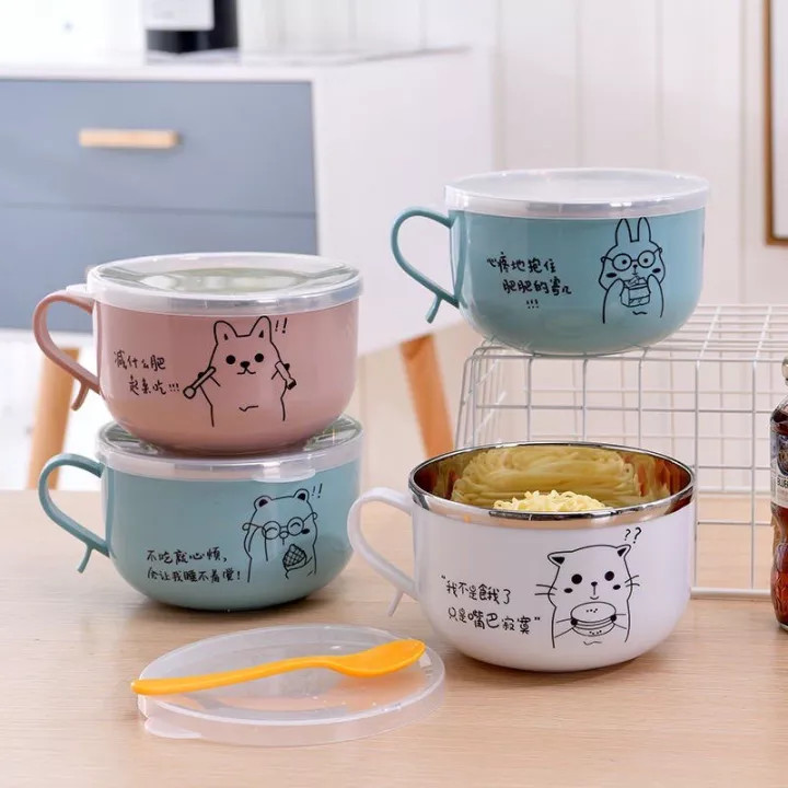 Ca mì lõi inox cách nhiệt kèm thìa 500ML có nắp đậy - Ca úp mì inox kèm thìa 500ML có nắp đậy