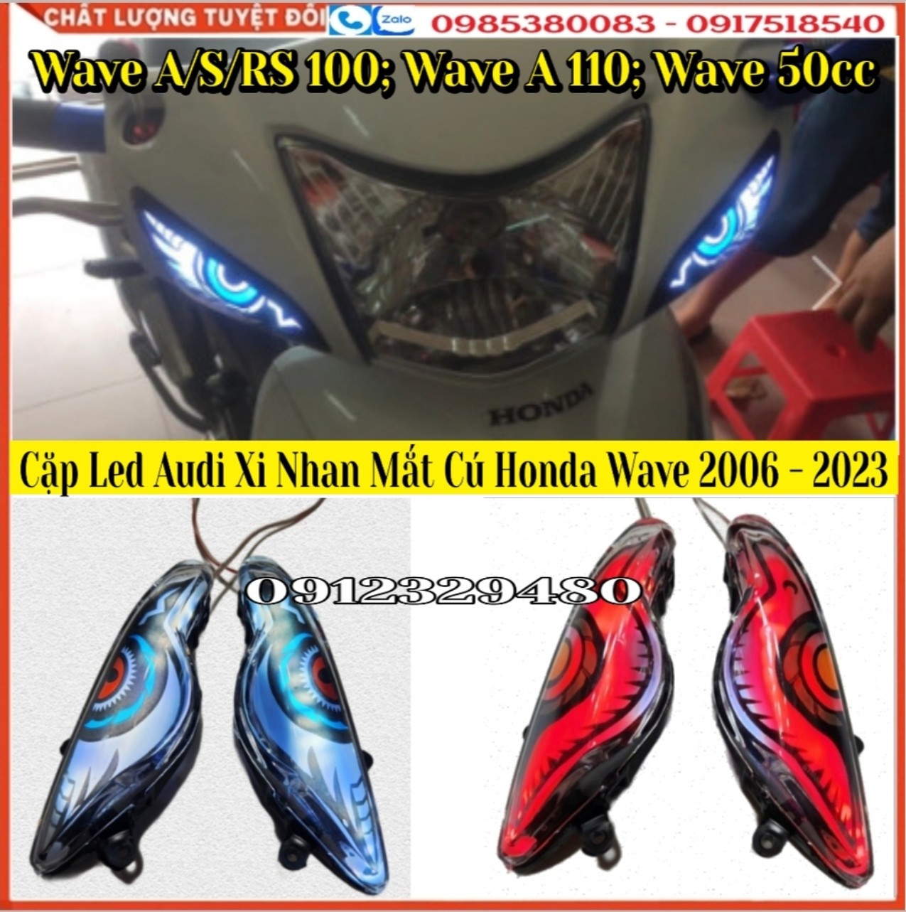 Xi Nhan Mắt Cú Audi Gắn Sẵn Led Cho Honda Wave A/S/RS 100; Wave A 110; Wave 50cc từ 2006 – 2023 (sản phẩm shop tự chụp)