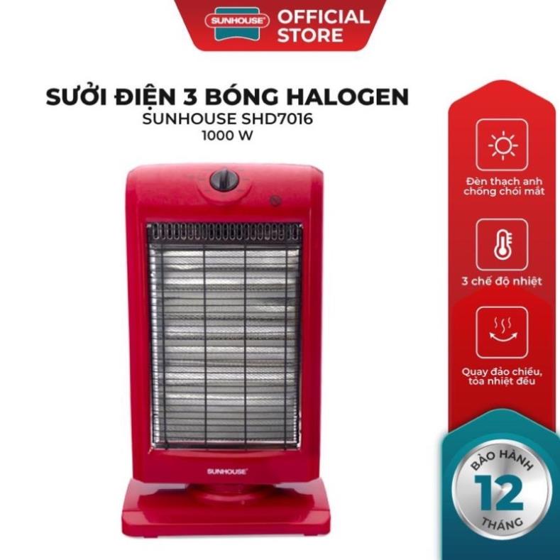 Đèn Sưởi Điện 3 Bóng Halogen SUNHOUSE SHD7016 - Sưởi Điện 3 Bóng Sunhouse - Máy Sưởi Điện Công Nghệ Halogen - Không Gây Khó Thở, Khô Da - Bảo Hành 12 Tháng