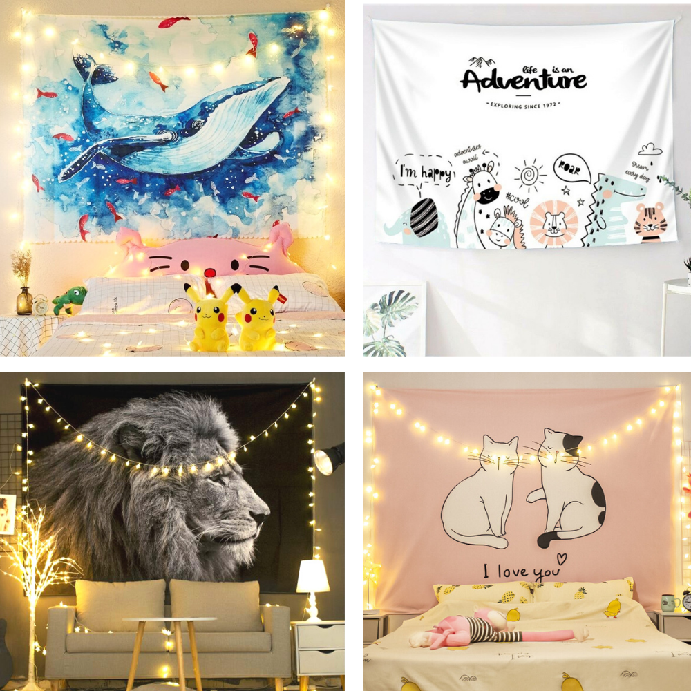 [ Tặng 4 quà ] Thảm treo tường, trang trí phòng ngủ Size 150x130cm, vải treo tường, Decor phòng ngủ cute