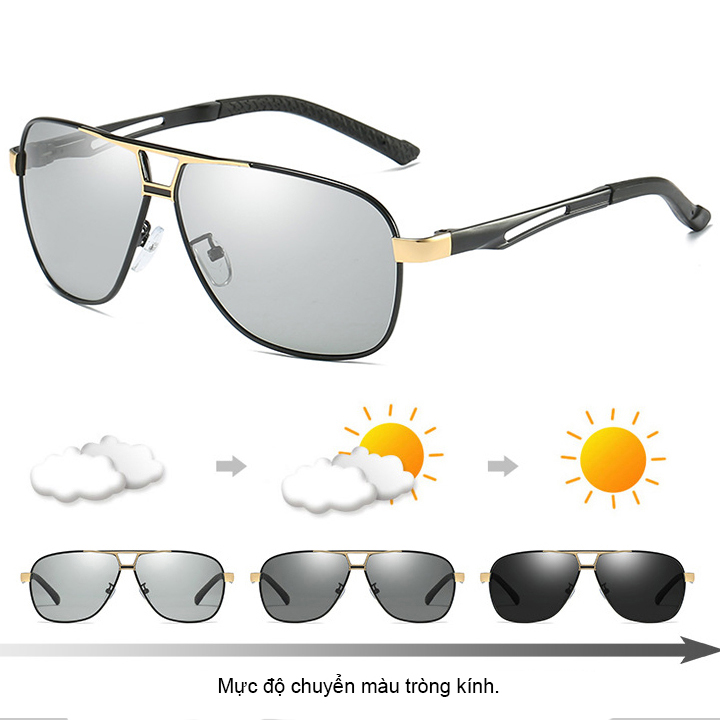 Mắt kính đổi màu xám ROBEO A8521, khung hợp kim càng lò xo co giãn