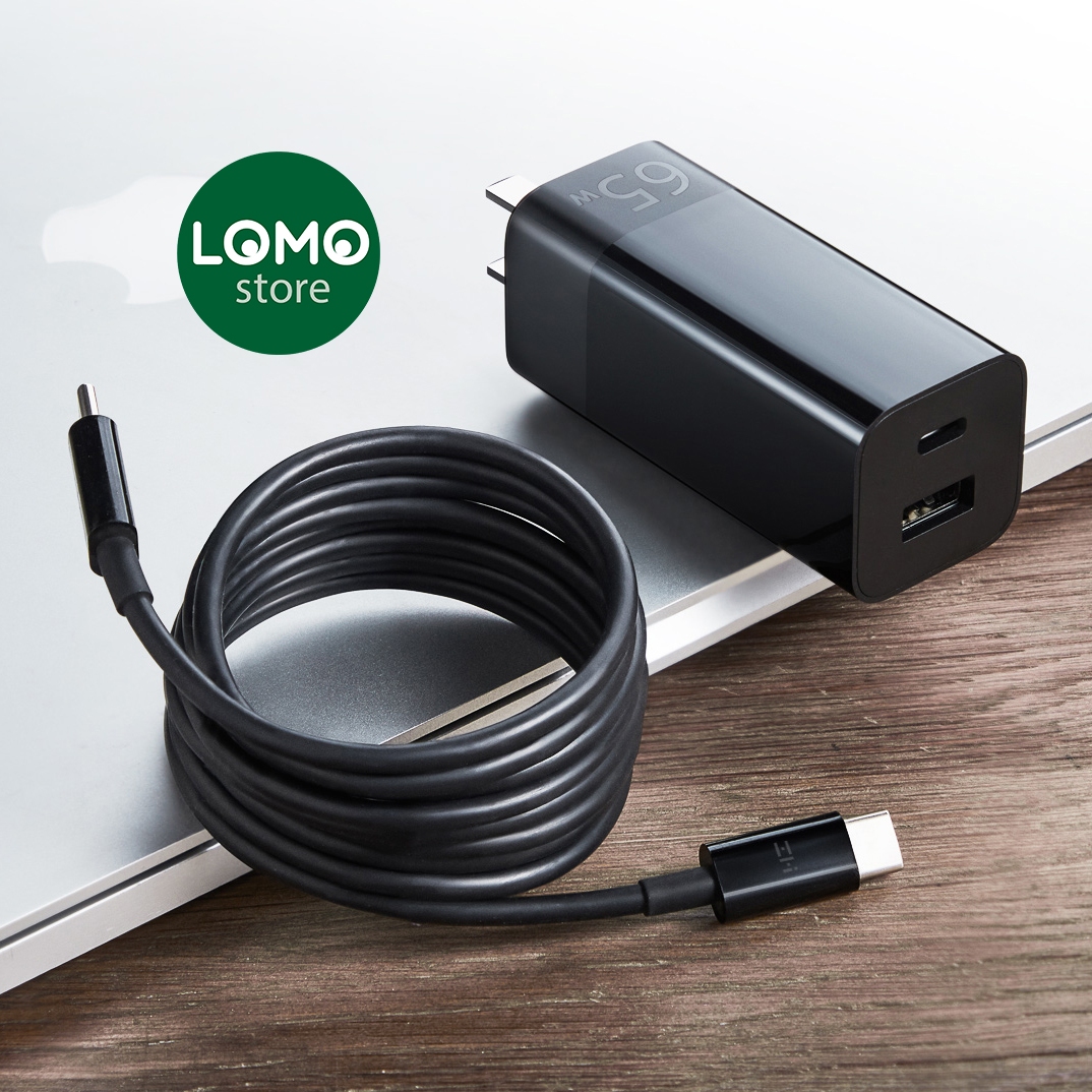 Củ sạc nhanh 65w xiaomi zmi ha729 gan hai cổng 1a1c nhỏ gọn, một cổng usb-c, một cổng usb-a, tặng kèm dây usb-c
