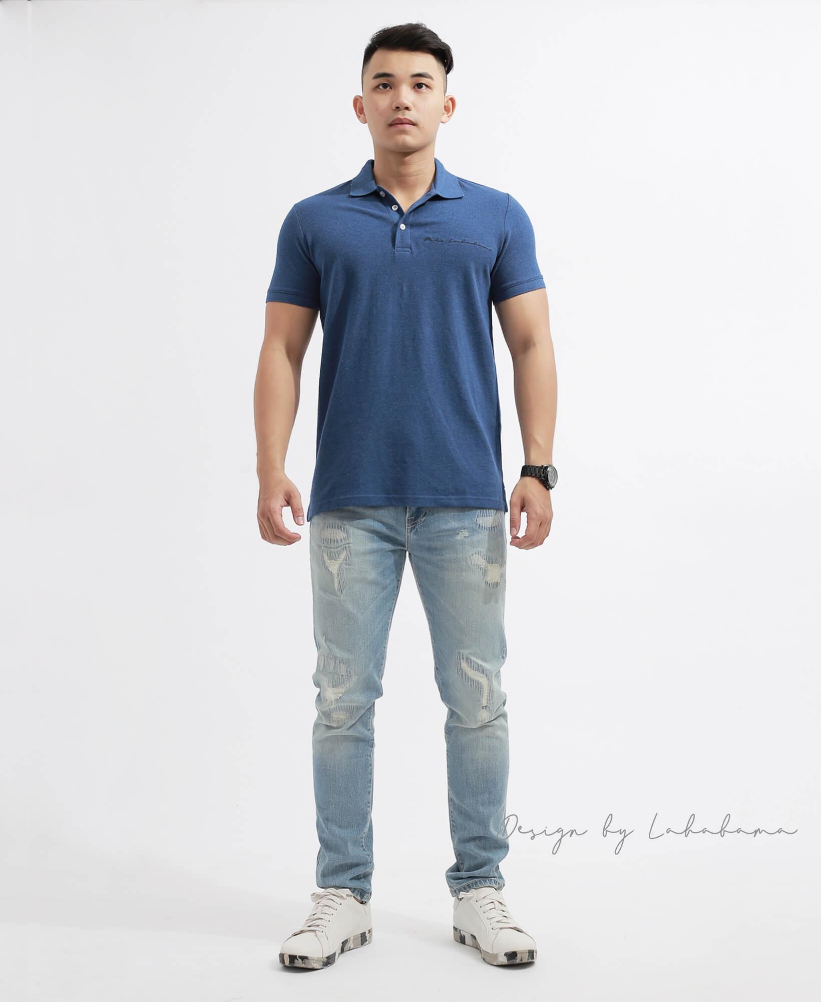 "polo thêu màu xanh biển m6 "