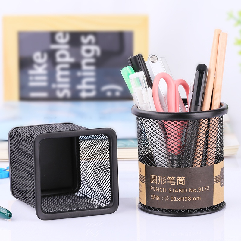 Hũ giỏ đựng bút lưới sắt để bàn - ống lọ cắm bút kim loại văn phòng phẩm