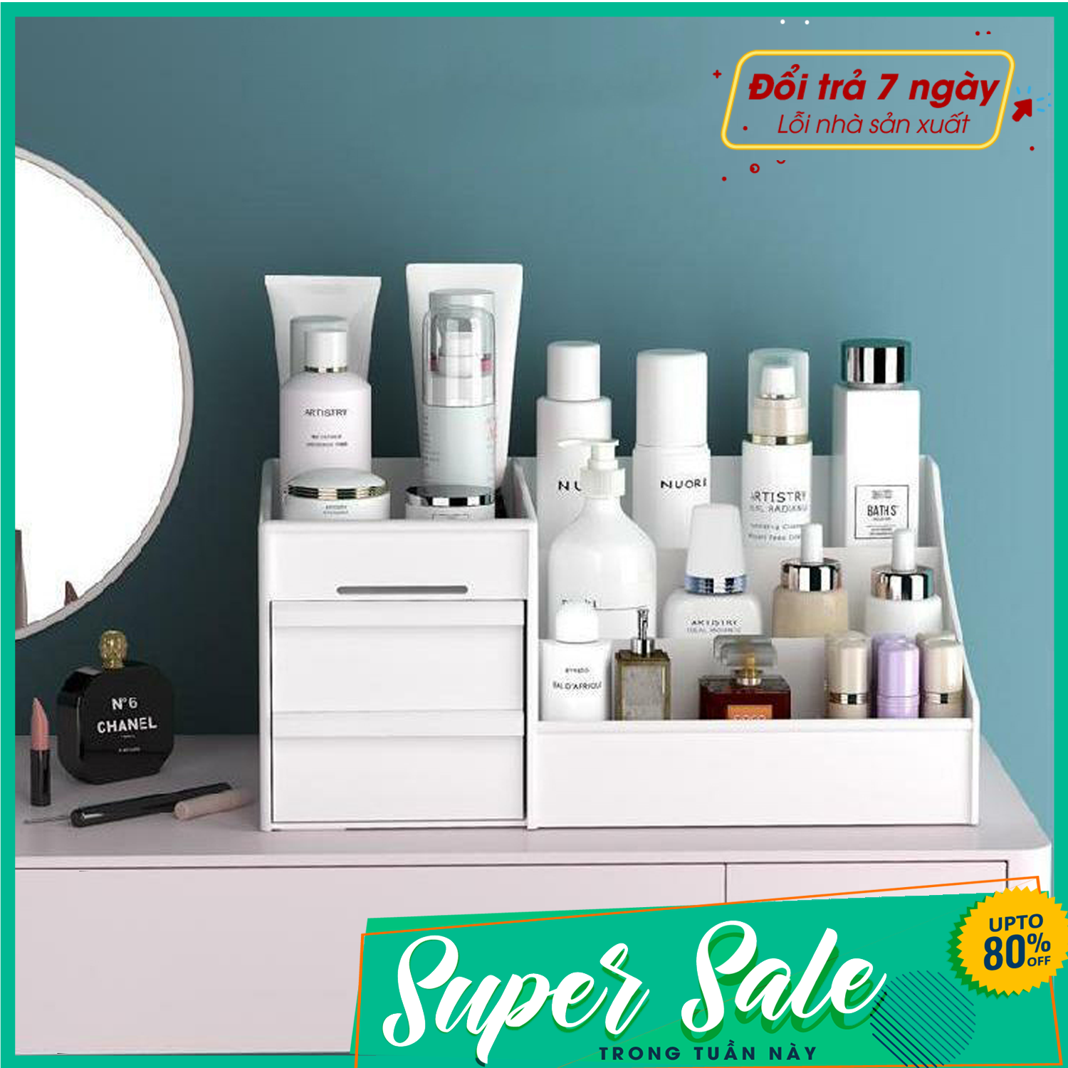 Kệ đựng mỹ phẩm - Kệ để son, kệ đựng mỹ phẩm nhựa 3 tầng, giá để son tiện lợi, Kệ Đựng Đồ Dùng Cá Nhân ,Đựng Đồ Trang Điểm, Tủ đựng mỹ phẩm mini 3 tầng có ngăn kéo tiện dụng