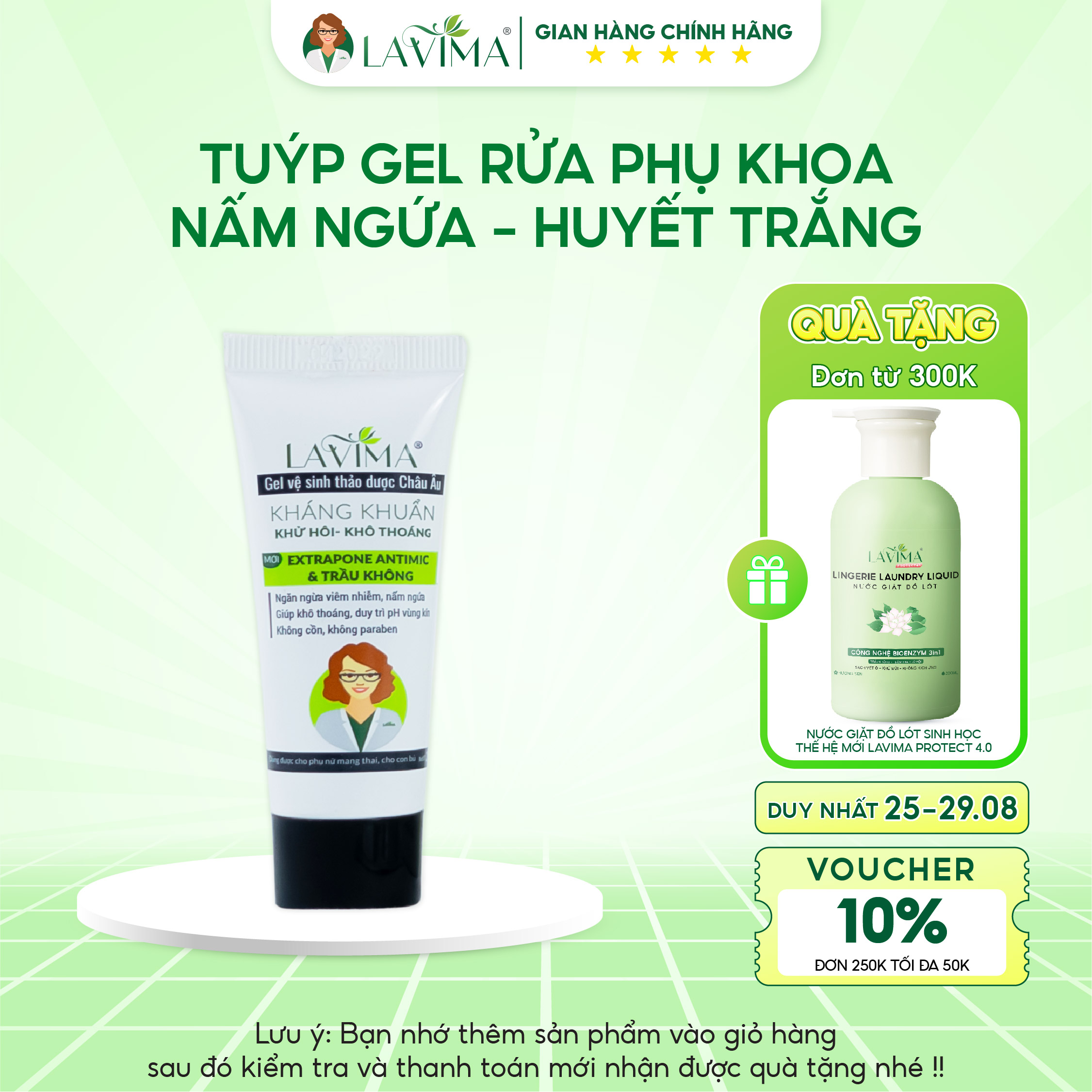 Tuýp Gel Rửa Phụ Khoa Thảo Dược Châu Âu Gel LAVIMA Minisize 20g- Đánh bay Huyết trắng, Nấm Ngứa, Lộ Tuyến- An Toàn Cho Mẹ Bầu, Sau Sinh