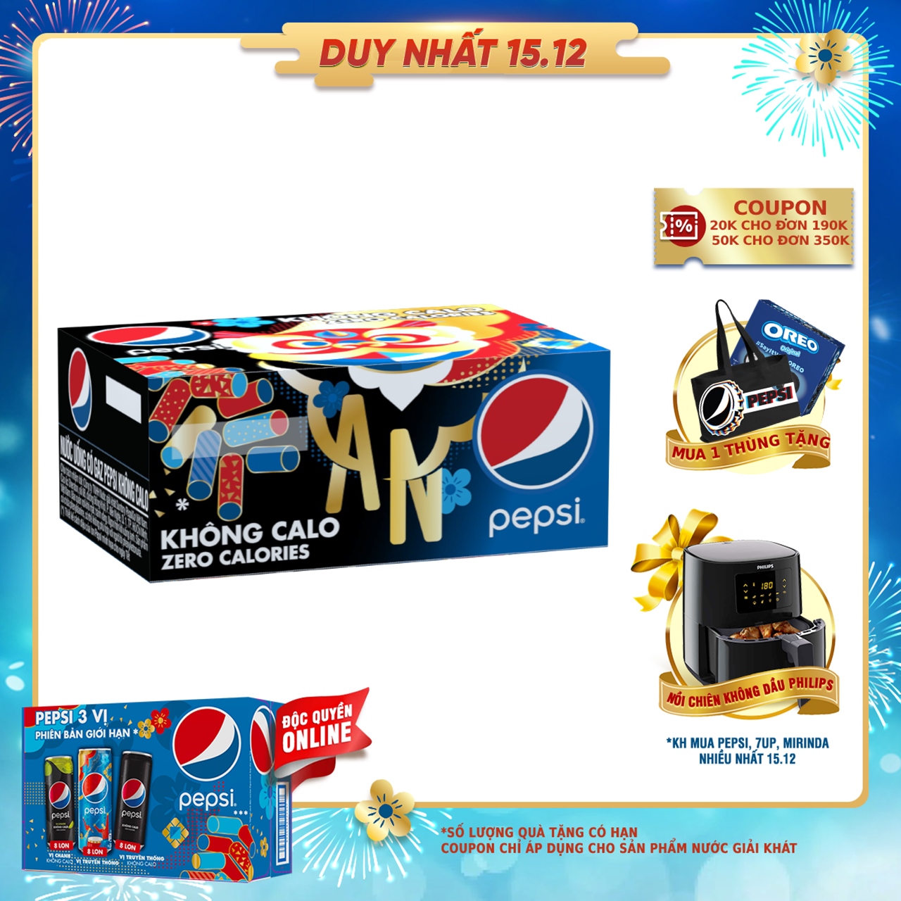 Thùng 24 Lon Nước Uống Có Gaz Pepsi Không Calo (320ml/Lon)