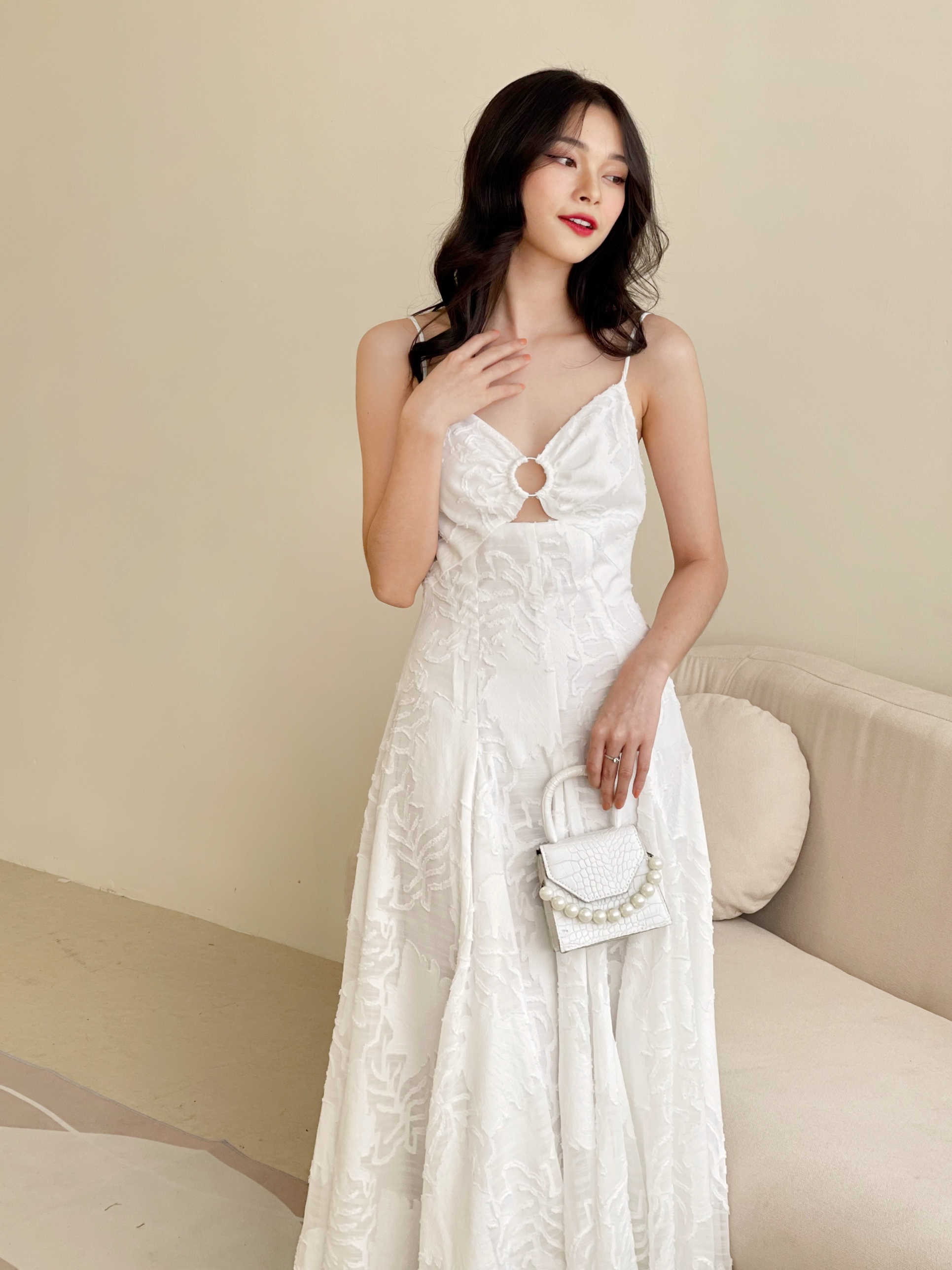 Dottie.premium - đầm hai dây hoa tiết midi dress with cut out detail - d0289