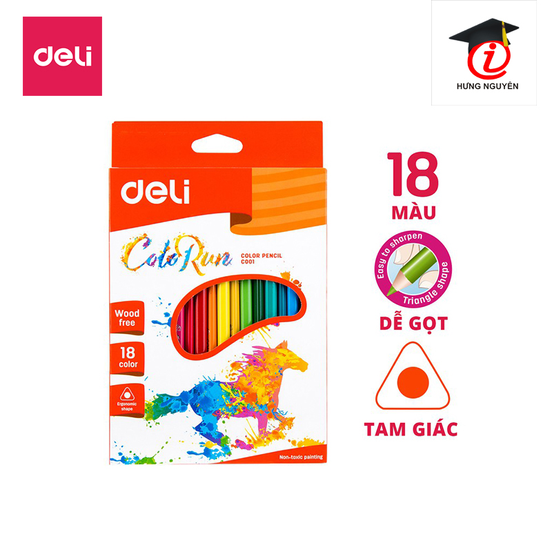 Bút chì màu deli thân tam giác, 12/18/24 màu c00100/c00110/c00120
