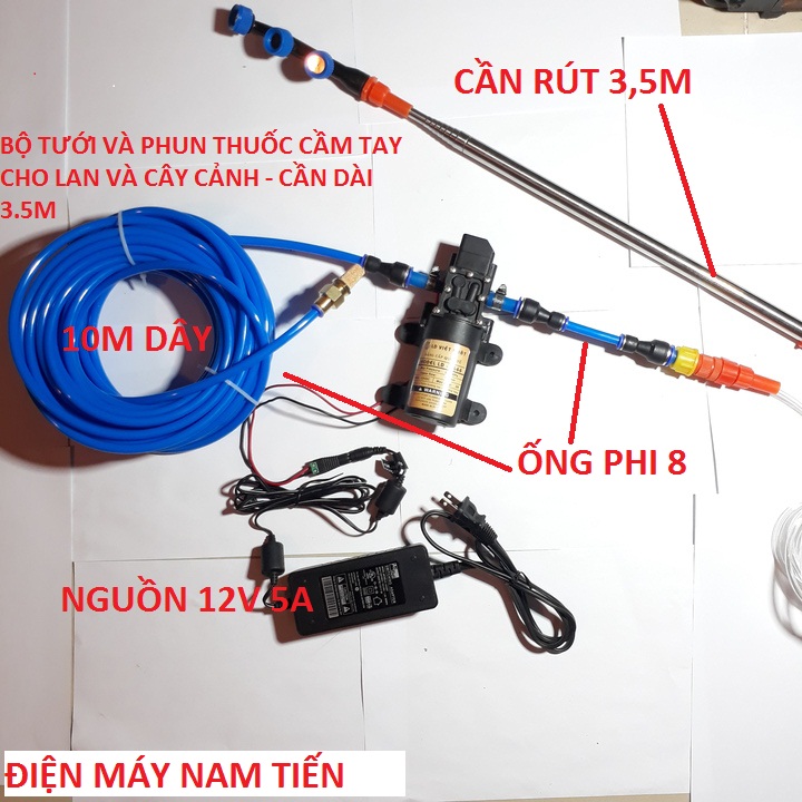 Bộ bơm phun sương tưới lan cầm tay đầy đủ đầu béc phun, cần phun rút gọn được