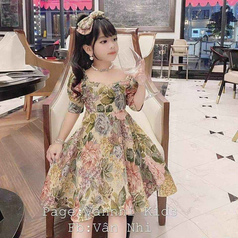 Đầm dự tiệc, đầm hoa công chúa dáng xoè cực xinh cho bé gái