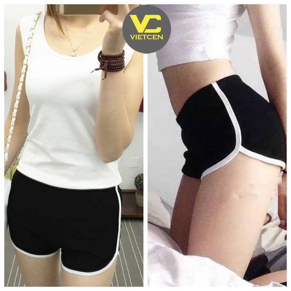 Quần đùi viền trắng thể thao NEWS quần short nữ ngắn mặc nhà tập gym mặc ngủ chất thun mềm mát - VIETCENVN