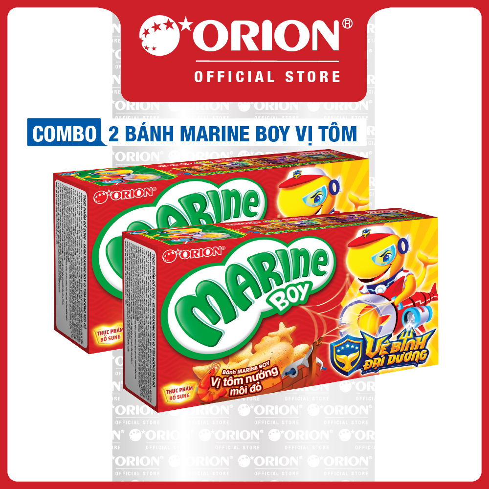 Combo 2 hộp bánh Cá Marine Boy Orion vị Tôm Nướng Môi Đỏ 35g/hộp