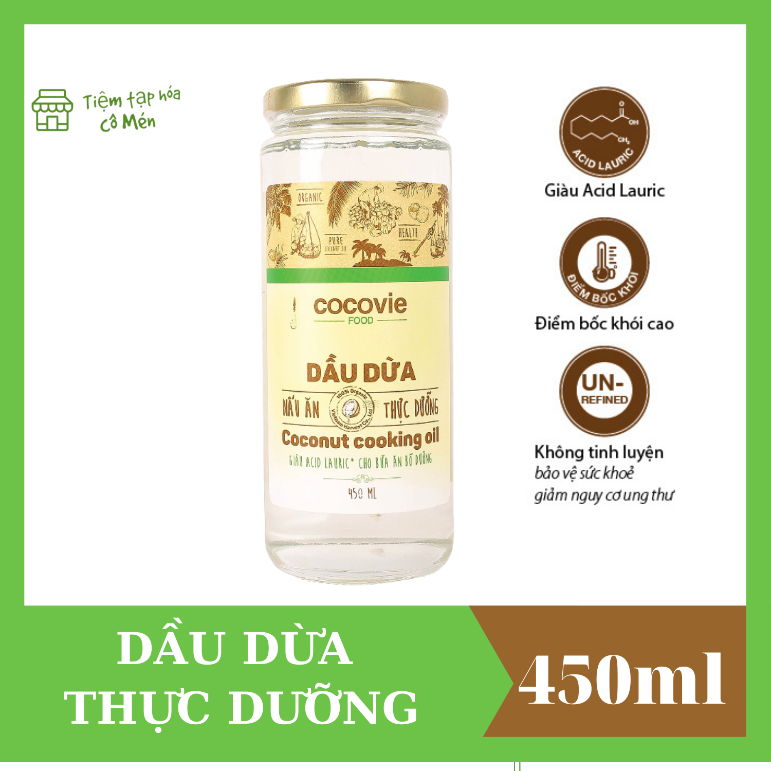 Tinh Dầu Dừa Thực Dưỡng Cocovie 450ml - Coconut Cooking Oil 450ml
