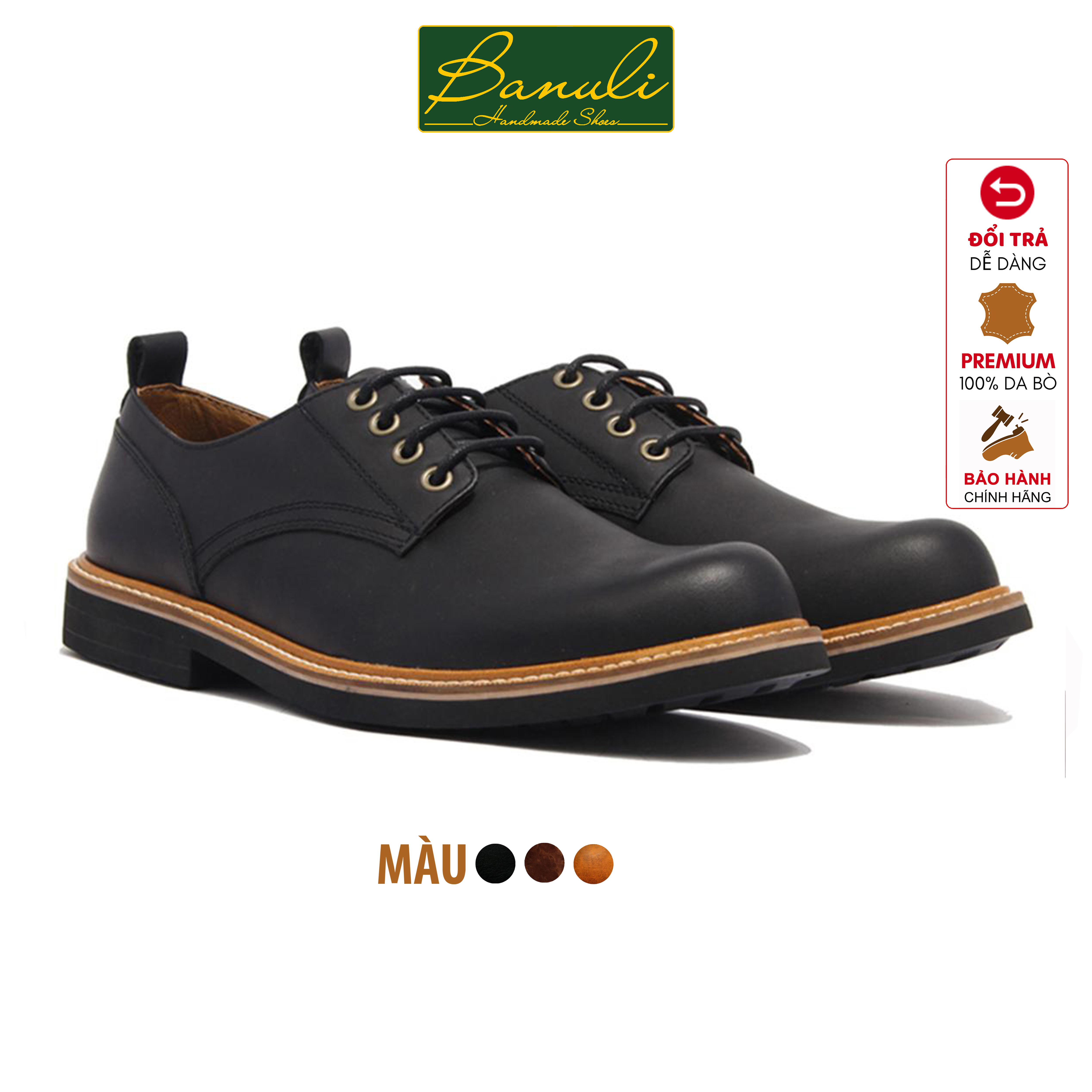 Giày Tây Nam Derby Banuli Dây Buộc Street Wear Italian Leather B2PD1 (Da Itali Mềm Dẻo, Đế Kháng Trượt, Bảo Hành Trọn Đời)
