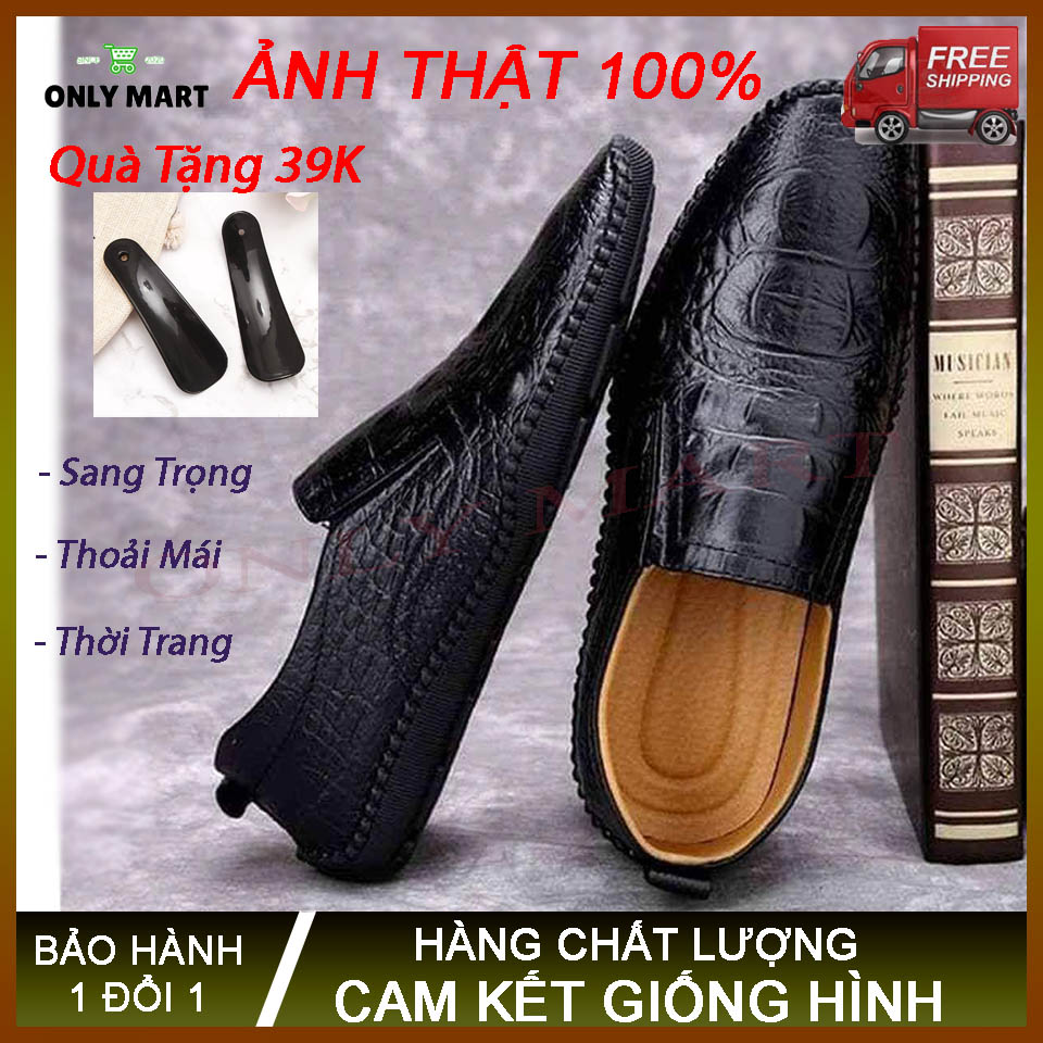 [ Hàng Xỉ Xả Kho ] Giày Lười Da Nam-Da Bò Dập Vân Cá Sấu Nổi Đẹp 2020 Full Size 38 Đến 43 – ONLY MART | Tặng kèm đón gót trị giá 39k| Hàng Chất Lượng - Đế Mềm Chống Trượt - Thoáng Khí - Dễ Phối Đồ
