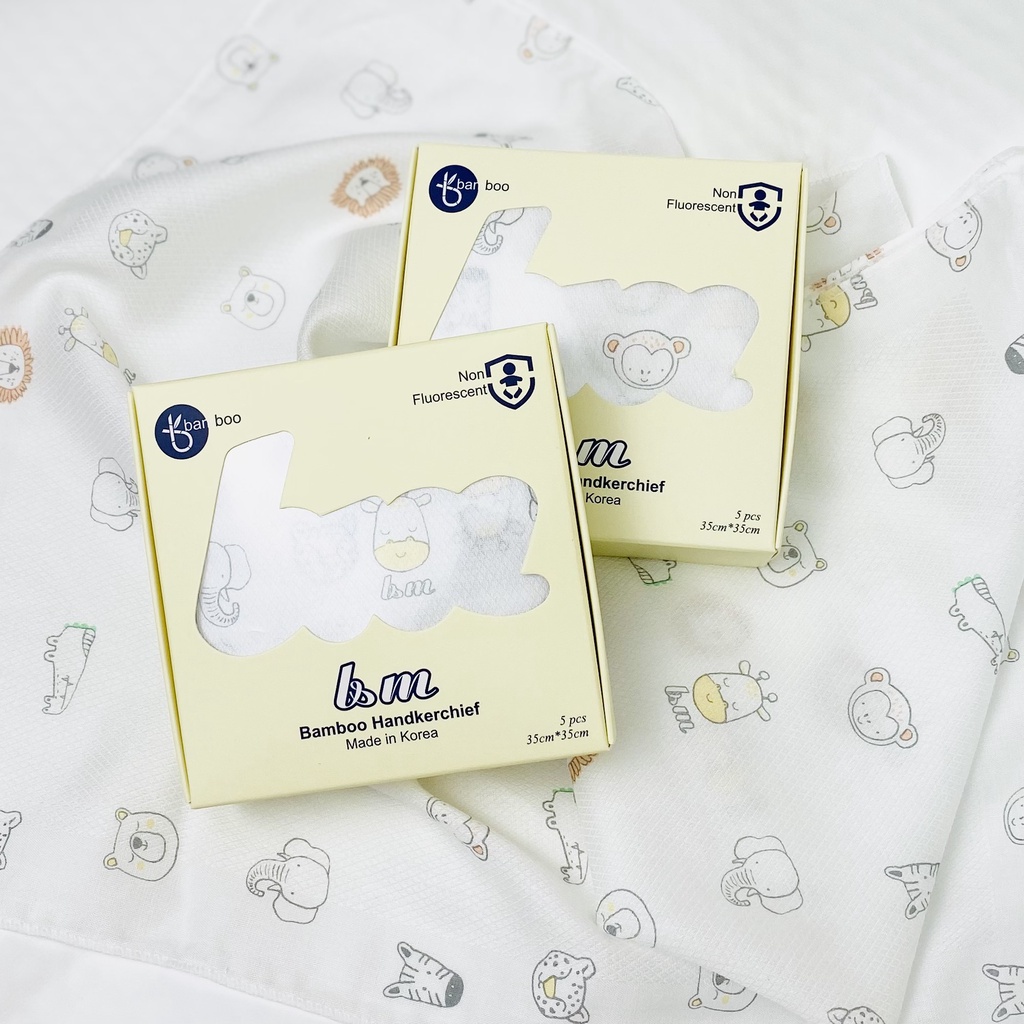 Khăn sữa sợi tre không huỳnh quang bnm made in korea 35 x 35cm
