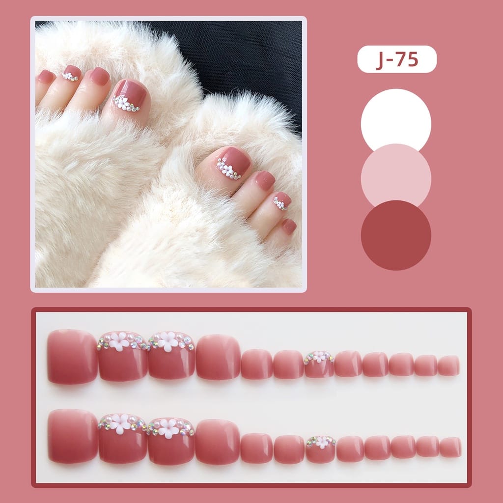 Hộp 24 Móng chân giả , nail giả , móng giả C42 (kèm keo dán)