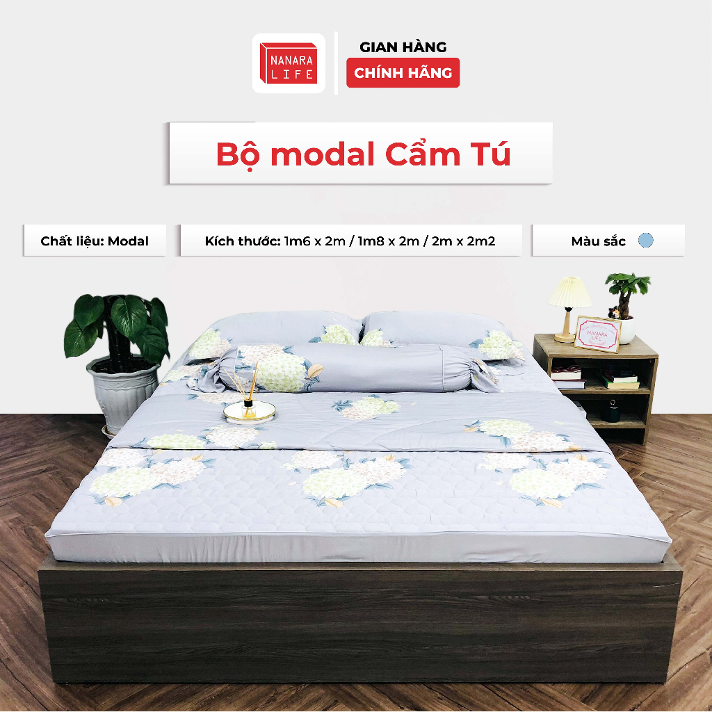 Bộ Chăn Ga Gối Nanara Life Chất Liệu Modal Họa Tiết Cẩm Tú Không Xù Lông, Khó Bám Bẩn