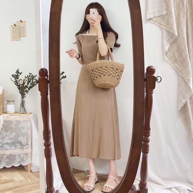 [CÓ SẴN] VÁY VINTAGE TIỂU THƯ CỔ VUÔNG KÈM ẢNH THẬT Ở CUỐI V42