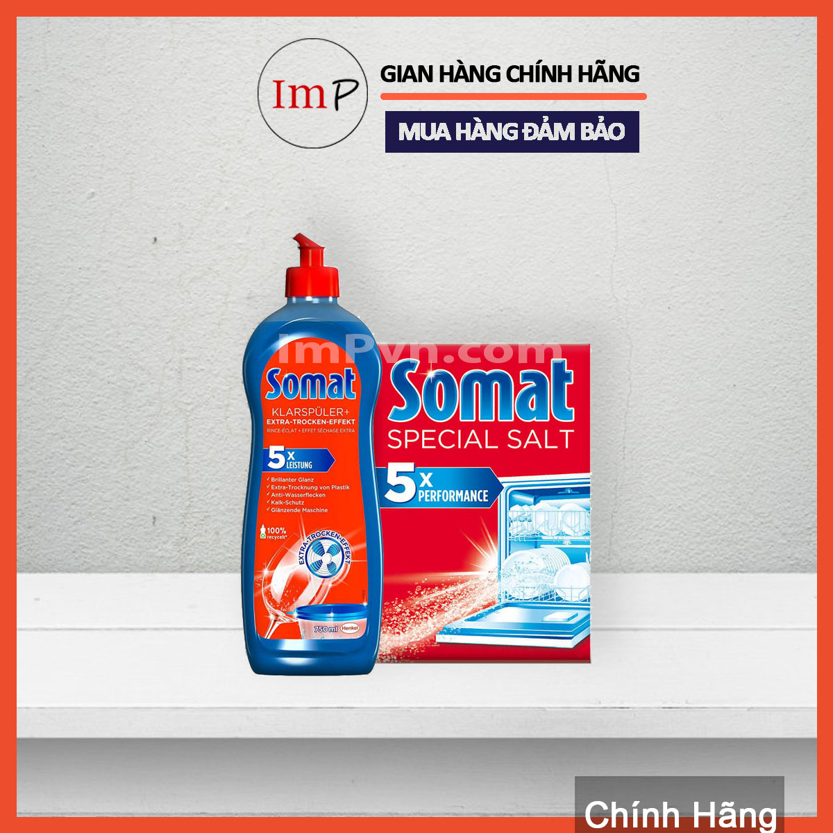 Combo muối rửa bát Somat 1.2kg, nước làm bóng Somat 750ml