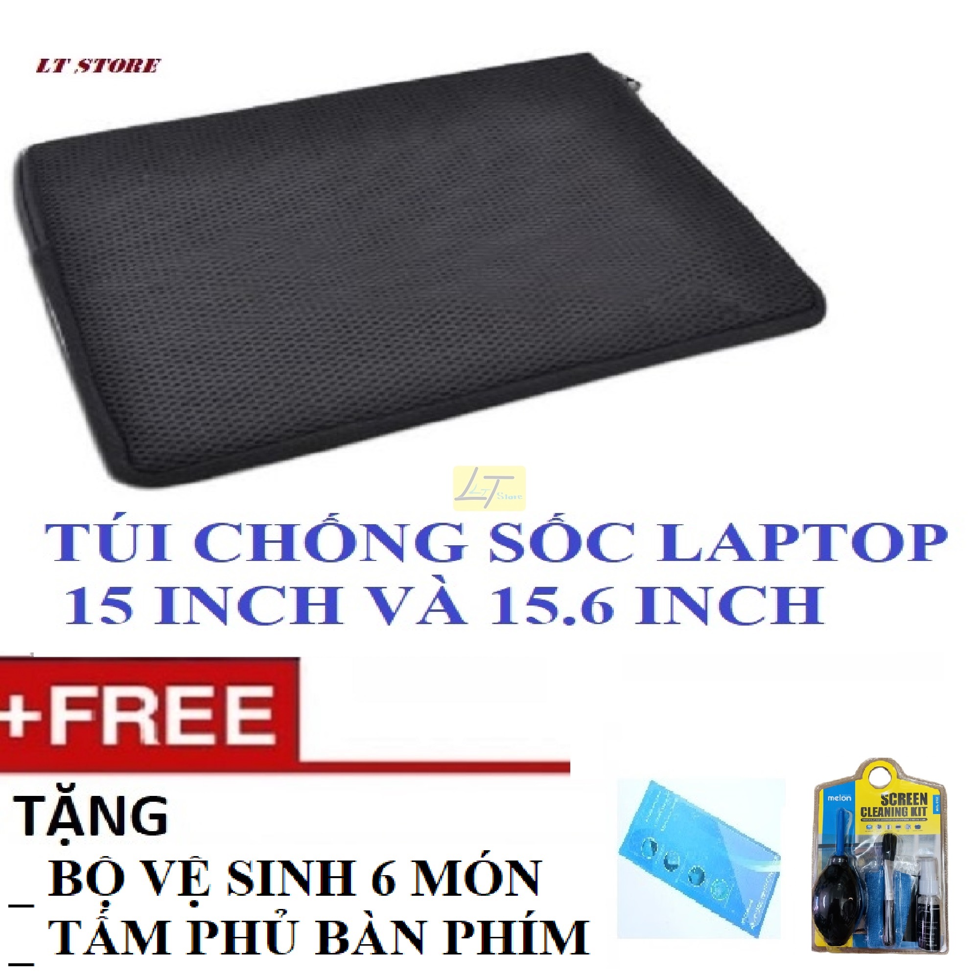 Túi chống sốc laptop 15 - 15.6 inch Tặng bộ vệ sinh 6 món, tấm phủ bàn phím laptop